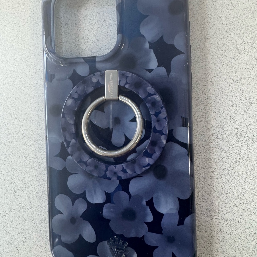 Velvet Caviar Navy Floral Ring Grip Phone Case iPhone 15 Pro Max